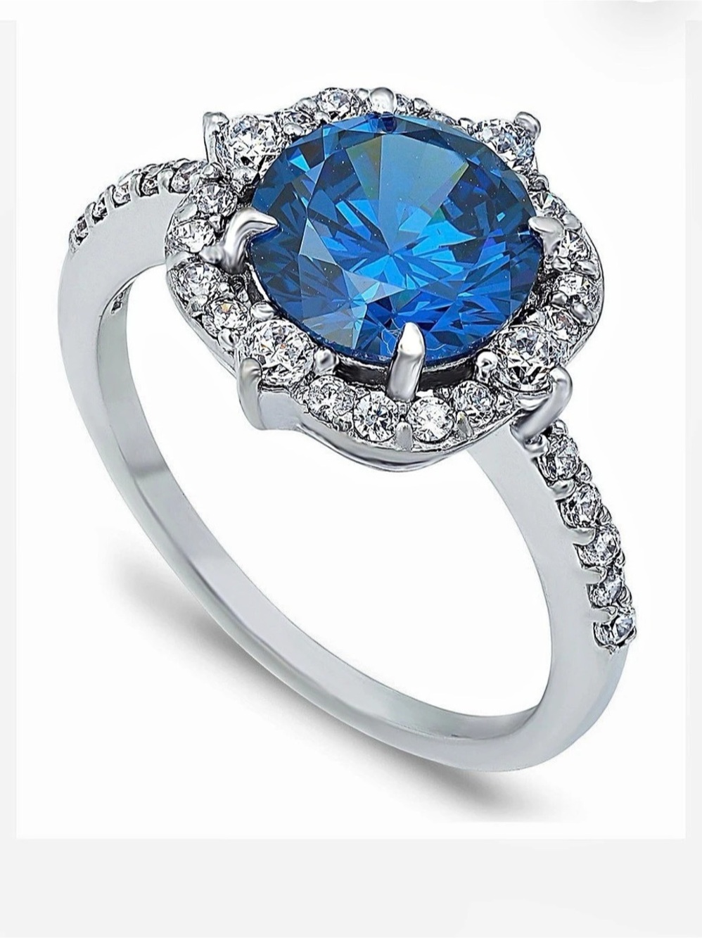 Macy's Tanzanite Cubic Zirconia Fancy Halo Ring Blue & Silver New